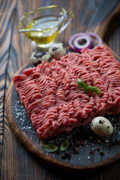 Raw minced beef meat, selective focus, studio shot, close-up
