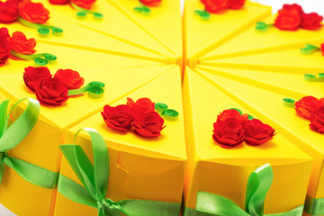 Paper cake made with quilling technique close-up