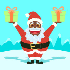 Black Funny Santa Claus Holding Presents