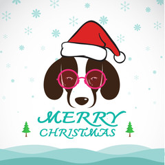 Vector merry christmas greeting dog card on whiet background