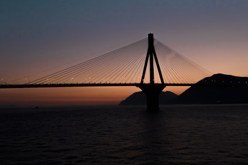 Rio Antirio bridge, Patra Greece, dusk colors