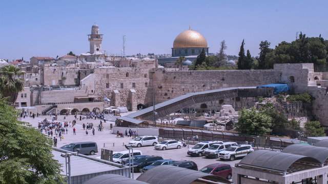 Western wall (Wailing Wall) in Jerusalem, Timelapse/Old city of Jerusalem, Israel.