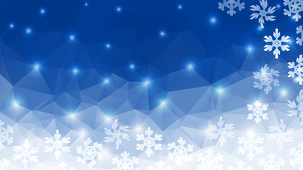 Polygon winter background. Stylized snowflakes and starlight