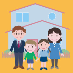 family in front of their house, vector illustration 