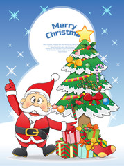 merry Christmas Santa, Snowman, Reindeer Cartoon.  