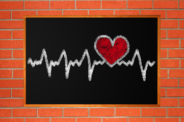 Heartbeat character and design, love heart on a chalkboard over