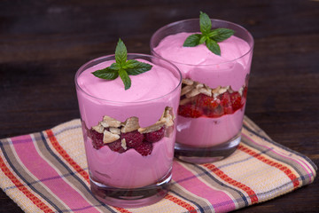 Strawberry and raspberry smoothie with cream cheese