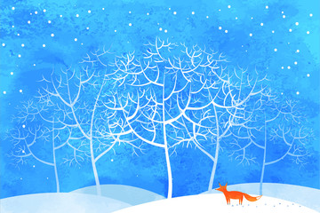 Fox in winter forest