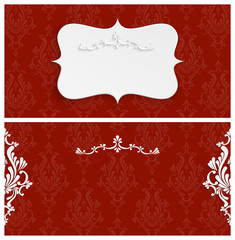 Vector Red 3d Vintage Invitation Template with Floral Damask Pattern