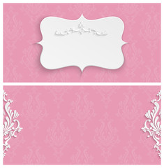 Vector Pink 3d Vintage Invitation Card with Floral Damask Pattern