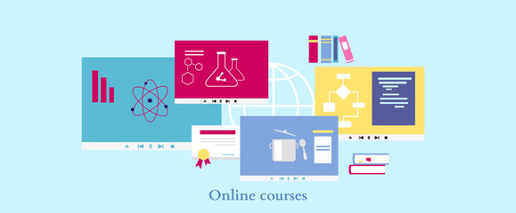 Online Course Icon Flat Design Style