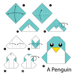 Fototapeta premium step by step instructions how to make origami Penguin.