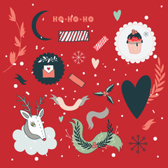 Christmas and New Year hand drawn design elements set