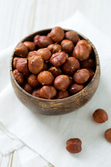 hazelnuts in a wooden bowl
