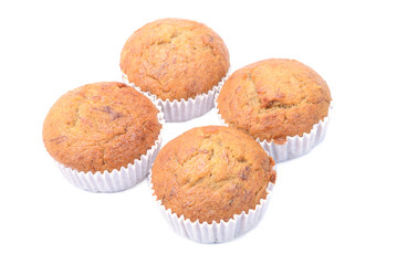 Banana muffin cake, isolated on white background
