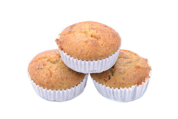Banana muffin cake, isolated on white background