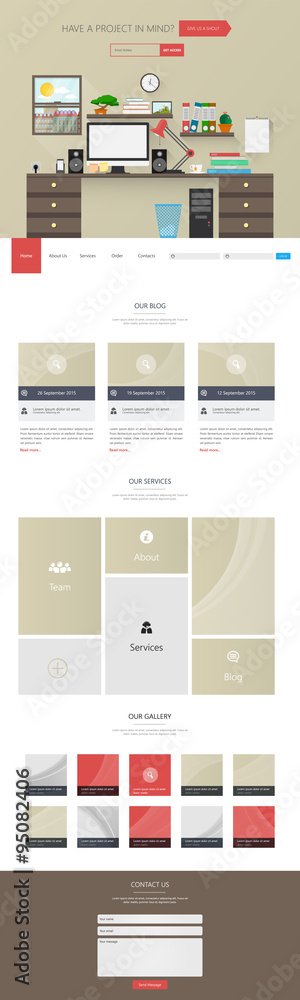 Wall mural modern one page flat website template design vector