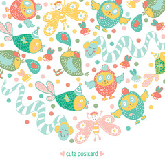 Cheerful party. Kids vector postcard.