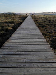 Obraz premium Wooden path to beach in galicia spain