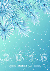 Fototapeta na wymiar Snowflake figures 2016 on snow frozen tree branch