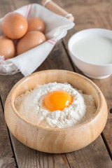 Egg yolk in the flour.