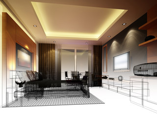 abstract sketch design of interior bedroom