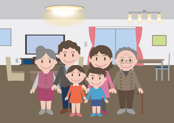 Family in the room, furniture and lighting, vector illustration 