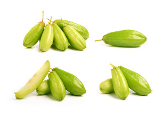 Bilimbi (Averhoa bilimbi Linn.) or cucumber fruit on white backg