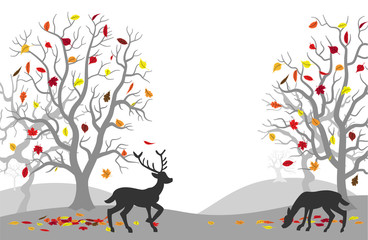 Hirsche im Herbstwald 