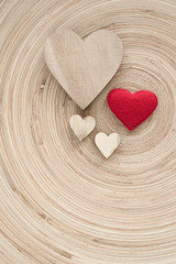 valentine's wooden hearts on a retro background