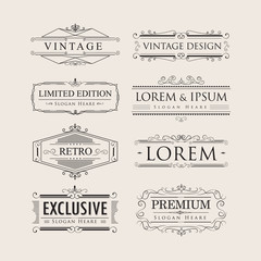 Set vintage luxury calligraphy flourishes elegant logos badges v