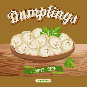 Dumplings. Ravioli. Vector illustration for restaurants and cafe
