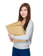Asian Young Woman hold with folder