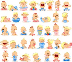 Vector illustration of baby boys and baby girls