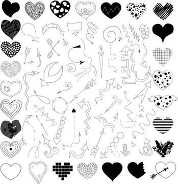 Doodle vector arrows and hearts