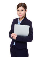 Businesswoman hold with laptop computer