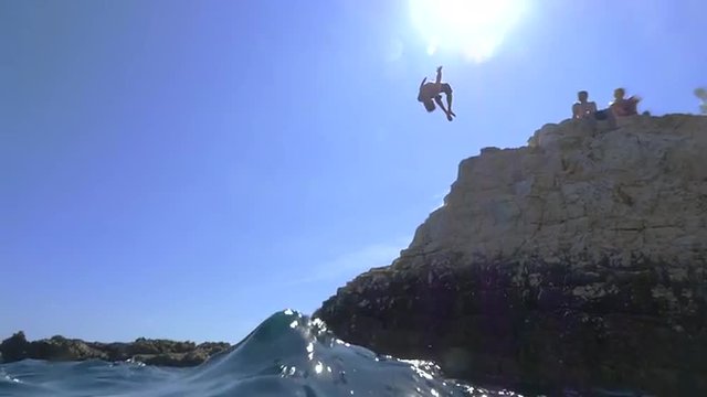 SLOW MOTION: Man jumps backflip off the ocean cliff