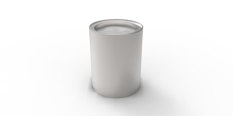 3D can with grey gray silver paint over white background