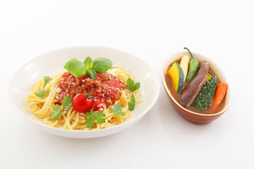 おいしそうなスパゲティとカレー 