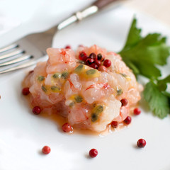 Delicious raw shrimps tartare