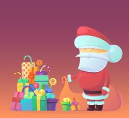 Vector Illustration of Santa Claus carrying sack full gifts