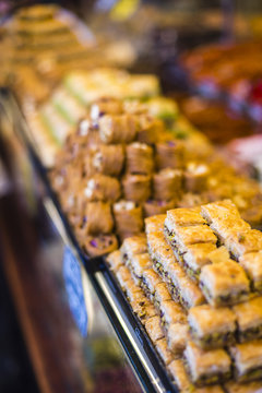 Baklava, a traditional Turkish sweet pastry in The Grand Bazaar, Istanbul, Turkey
