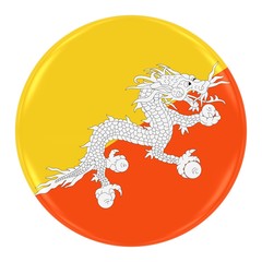 Bhutanese Flag Badge - Flag of Bhutan Button Isolated on White