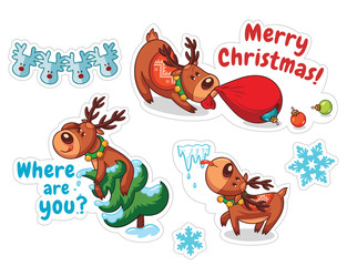 Cartoon deers, Christmas stickers