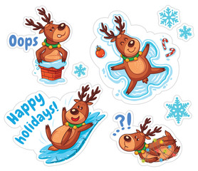 Naklejka premium Cartoon deers, Christmas stickers