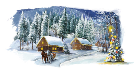 Christmas winter happy scene - illustration for the children