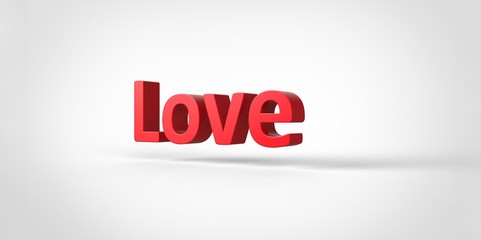 Love 3D red text Illustration word Render isolated on White grey gray Background