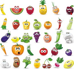 Cartoon vegetables and fruits