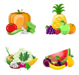 Cartoon vegetables and fruits 