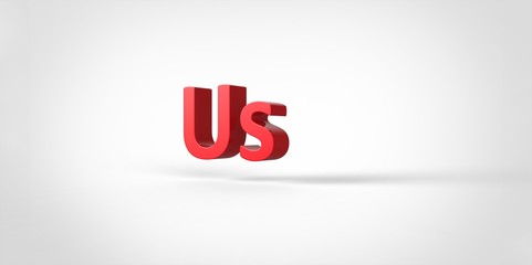 Us 3D red text Illustration word Render isolated on White grey gray Background